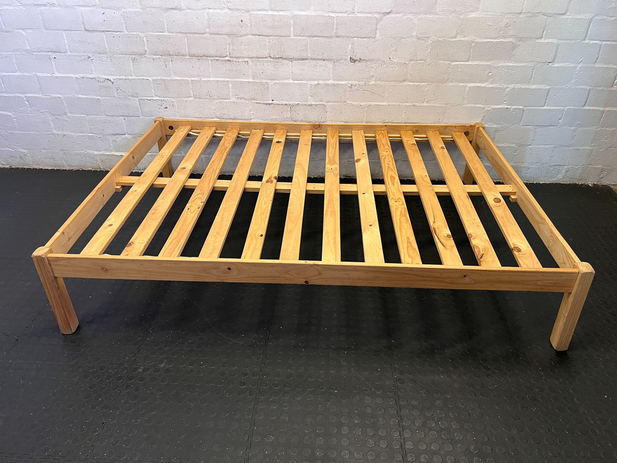 Natural Wood Slatted Double Bed Frame