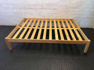 Natural Wood Slatted Double Bed Frame