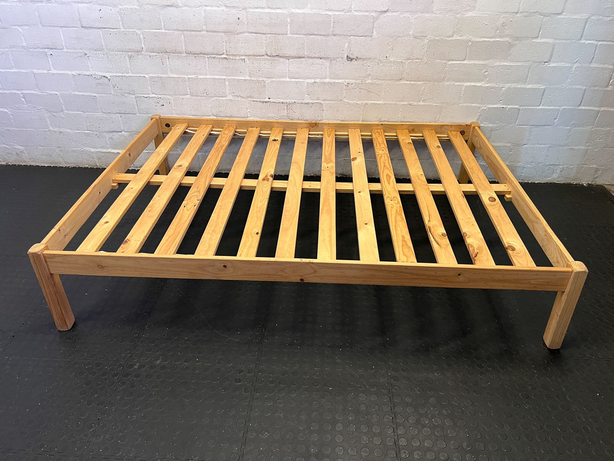 Natural Wood Slatted Double Bed Frame