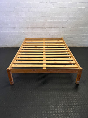 Natural Wood Slatted Double Bed Frame