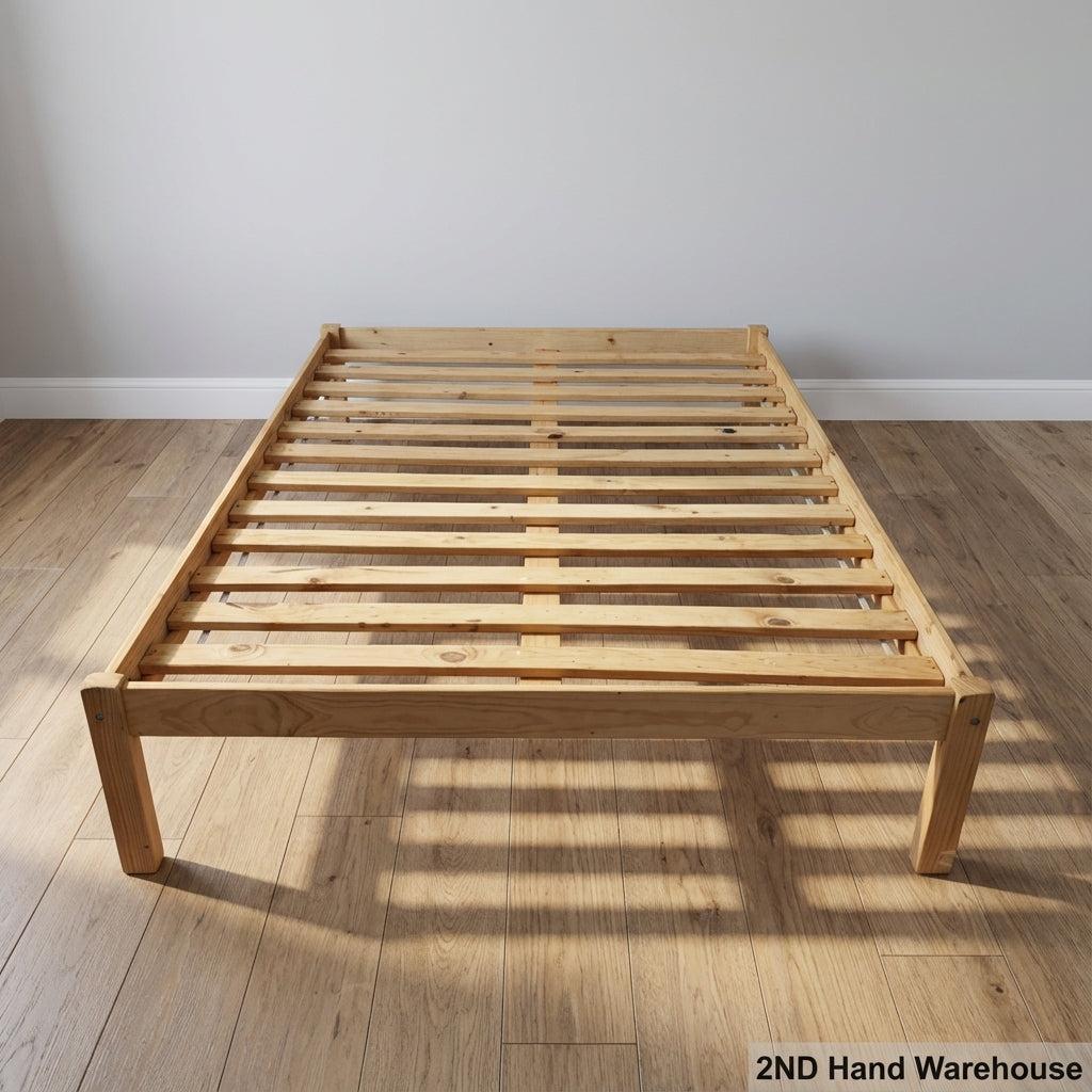 Natural Wood Slatted Double Bed Frame