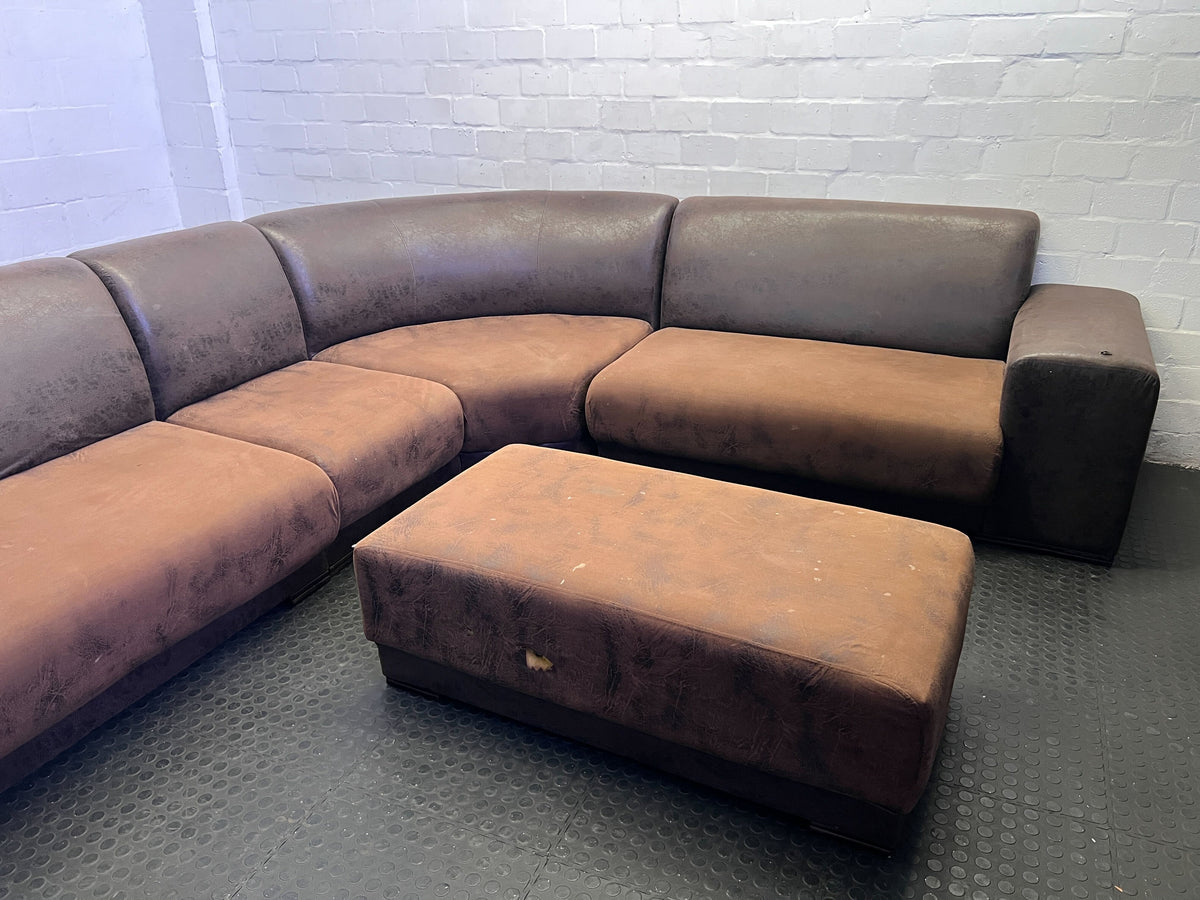Comfy Brown & Tan L-Shape Sectional Sofa with Ottoman