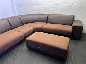 Comfy Brown & Tan L-Shape Sectional Sofa with Ottoman