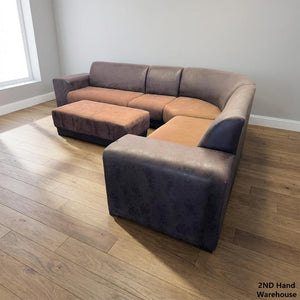 Comfy Brown & Tan L-Shape Sectional Sofa with Ottoman