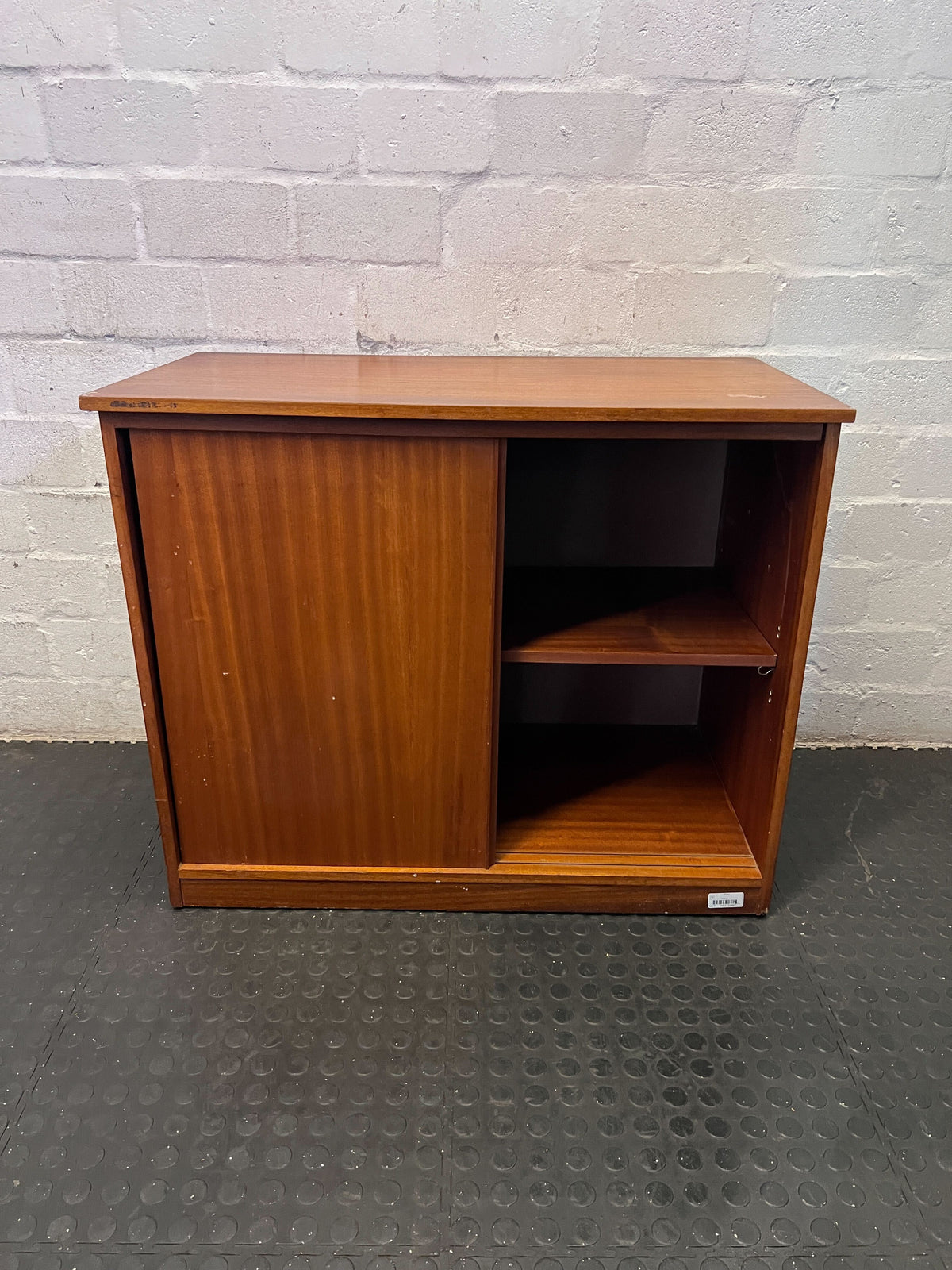 Vintage Mid-Century Modern Wooden Storage Cabinet with Sliding Doors