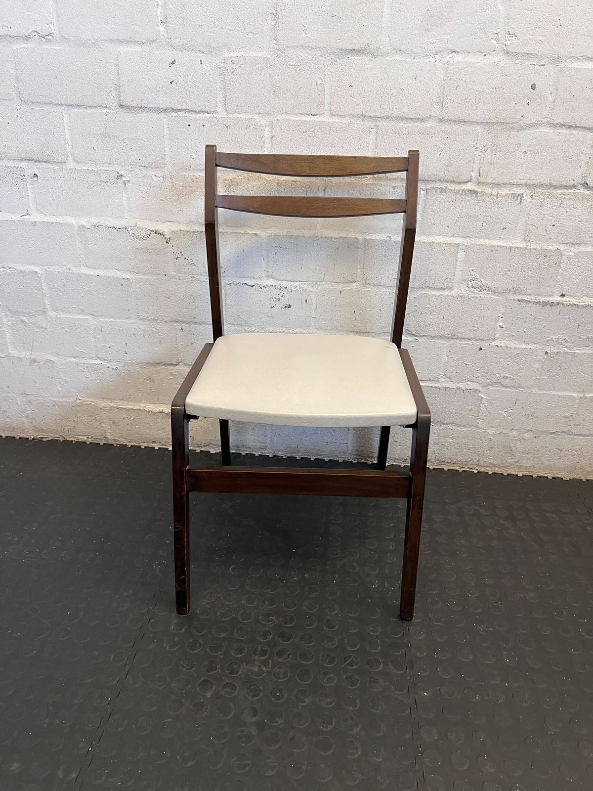 Vintage Mid-Century Modern Dining Chair - Dark Wood & Cream Upholstery
