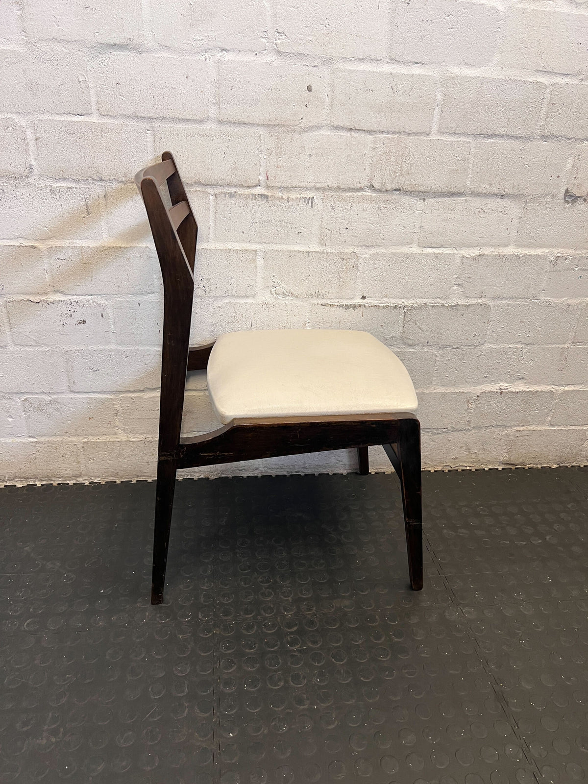 Vintage Mid-Century Modern Dining Chair - Dark Wood & Cream Upholstery