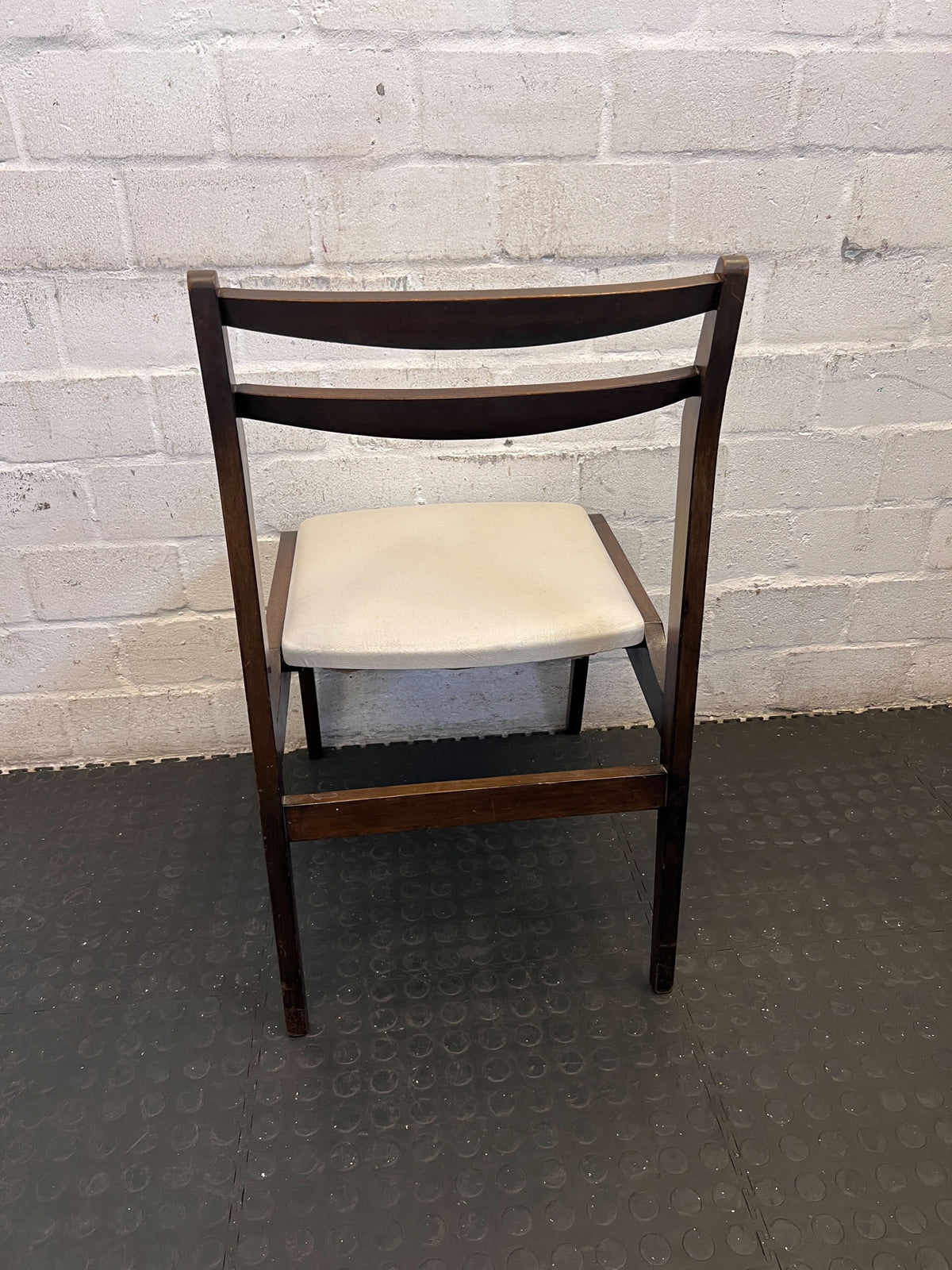 Vintage Mid-Century Modern Dining Chair - Dark Wood & Cream Upholstery