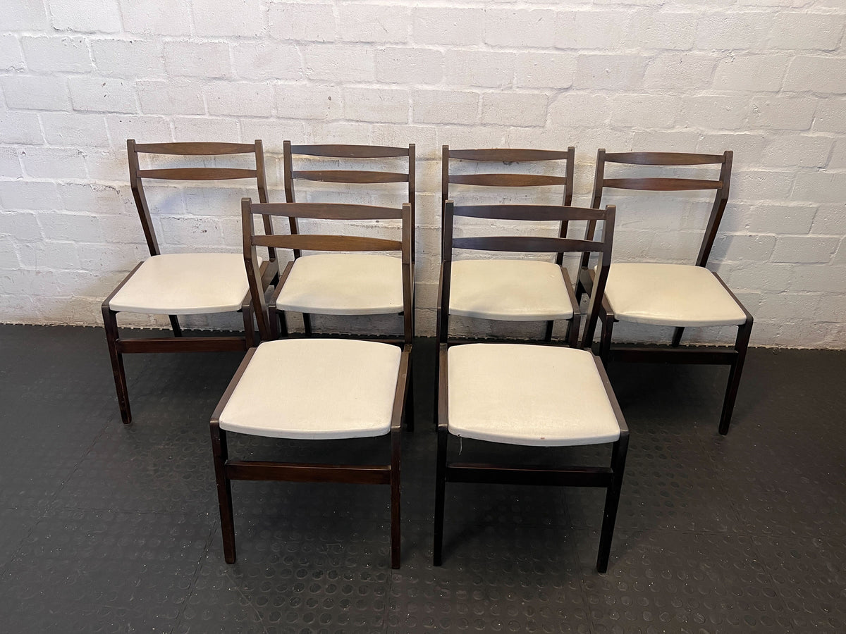 Vintage Mid-Century Modern Dining Chair - Dark Wood & Cream Upholstery