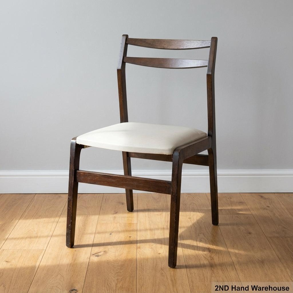 Vintage Mid-Century Modern Dining Chair - Dark Wood & Cream Upholstery