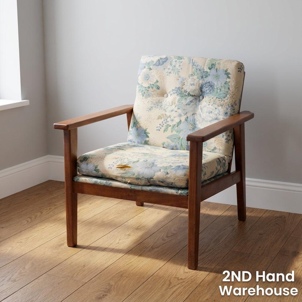 Charming Vintage Floral Armchair - Wooden Frame Accent Chair