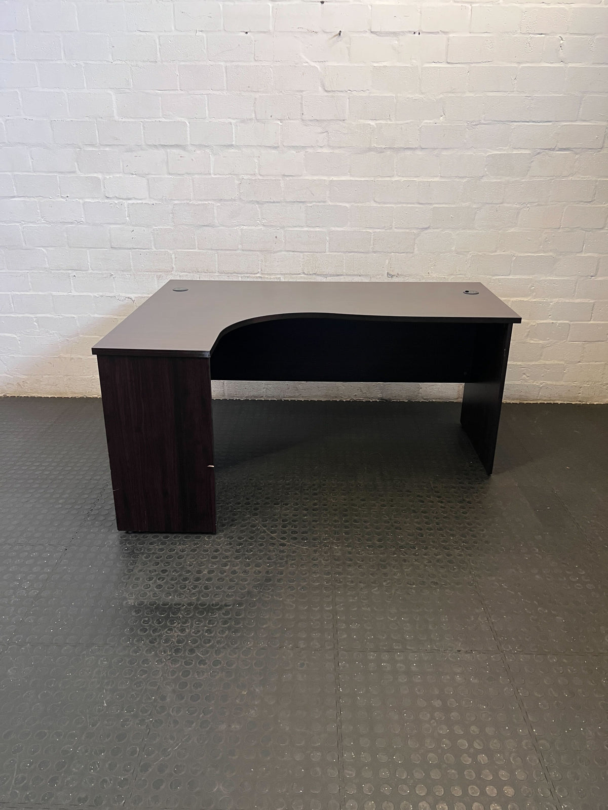 Efficient L-Shaped Office Desk - Dark Wood Finish