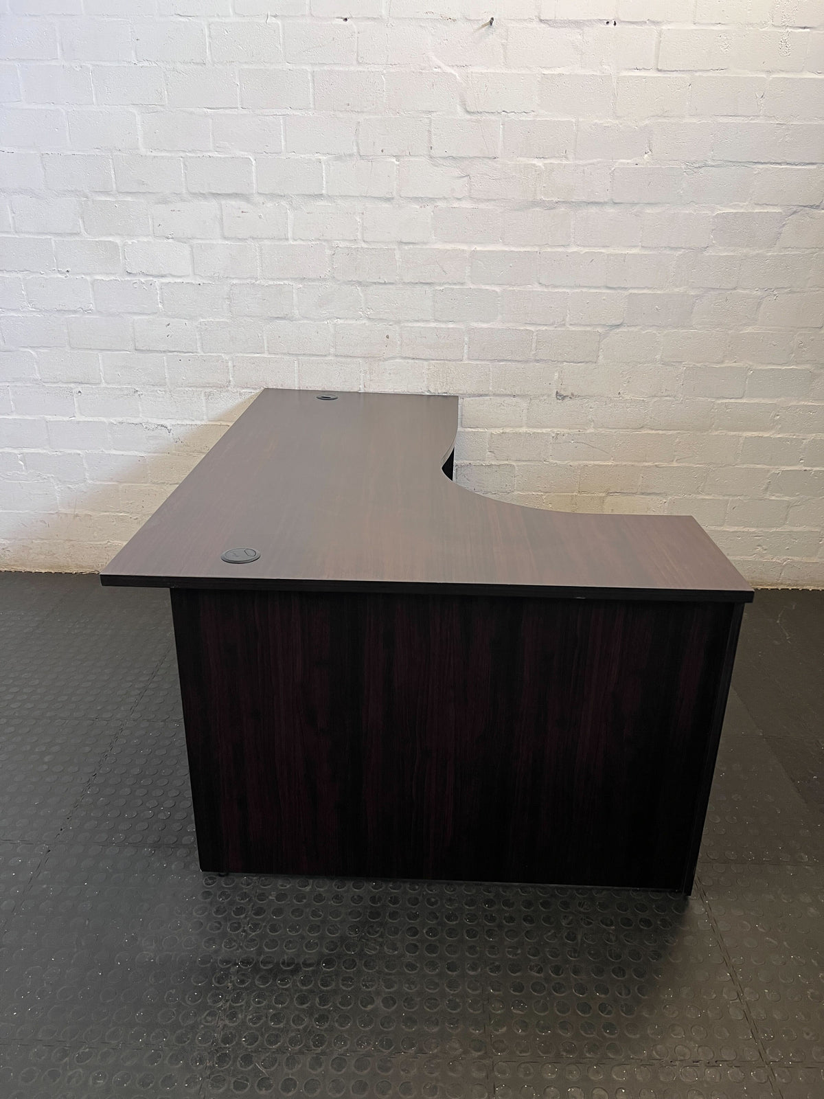 Efficient L-Shaped Office Desk - Dark Wood Finish