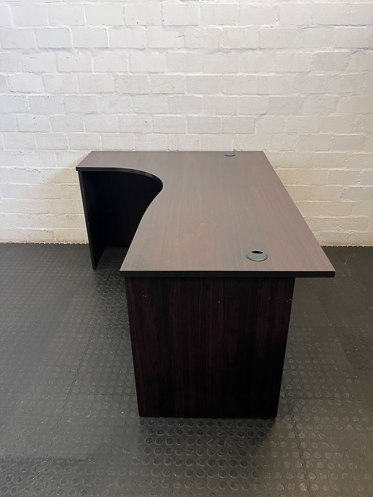 Efficient L-Shaped Office Desk - Dark Wood Finish
