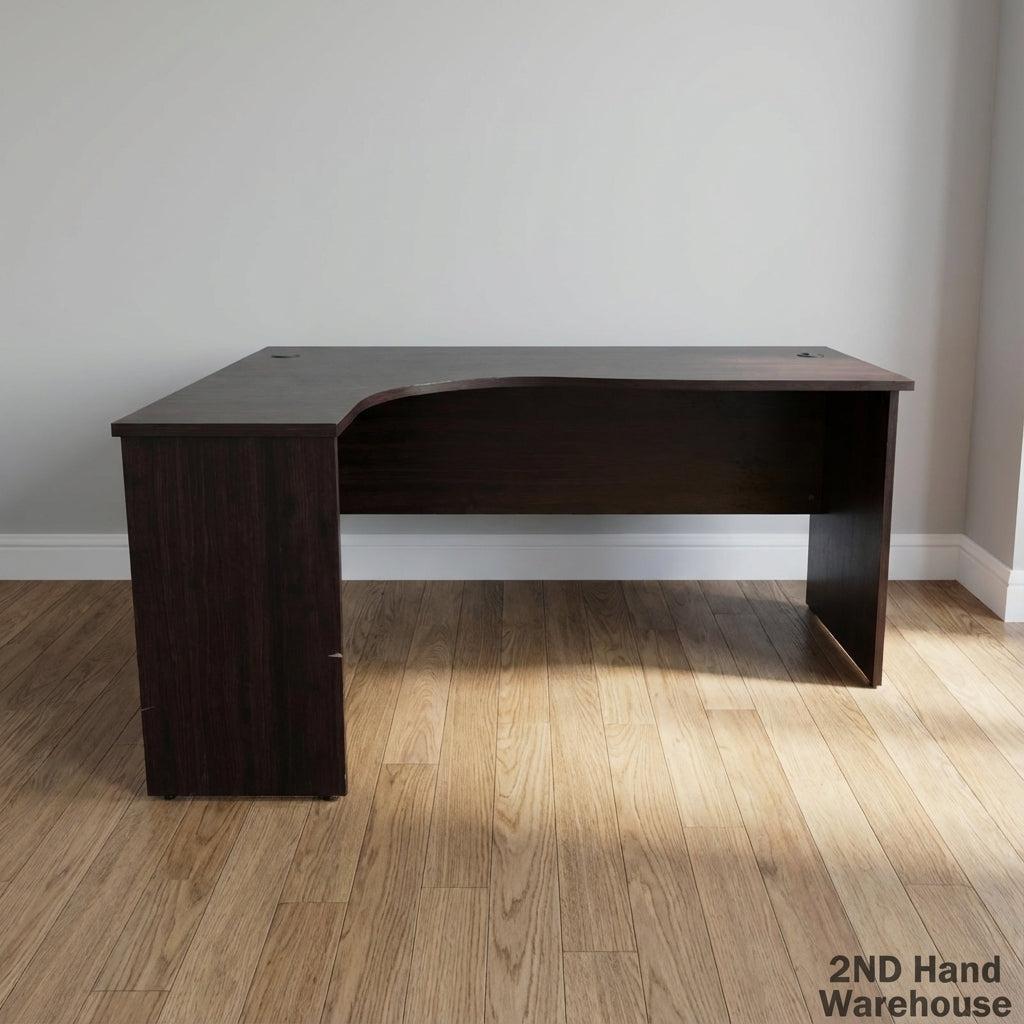 Efficient L-Shaped Office Desk - Dark Wood Finish