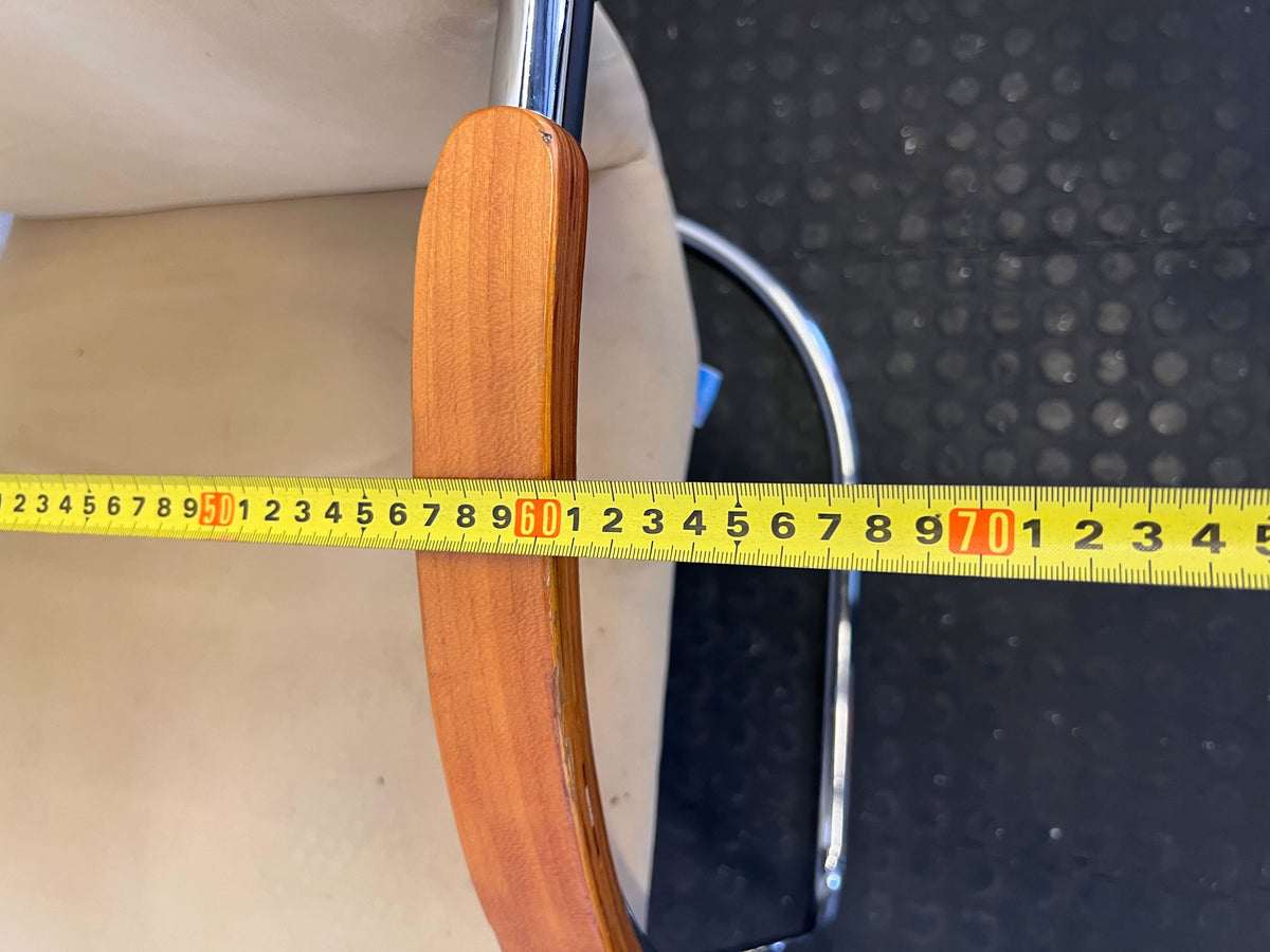 Retro Beige Upholstered Cantilever Chair with Wood Arms