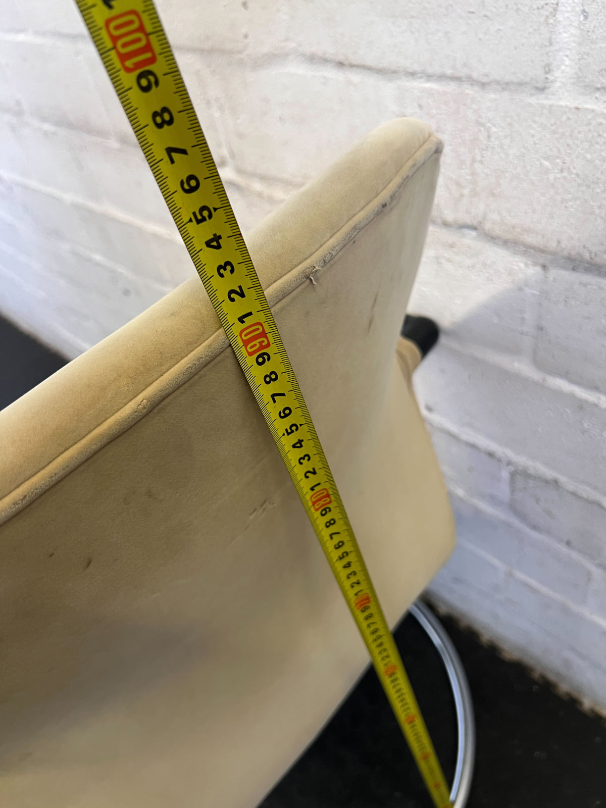 Retro Beige Upholstered Cantilever Chair with Wood Arms