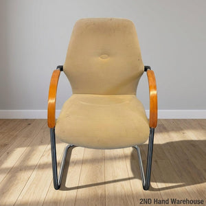 Retro Beige Upholstered Cantilever Chair with Wood Arms