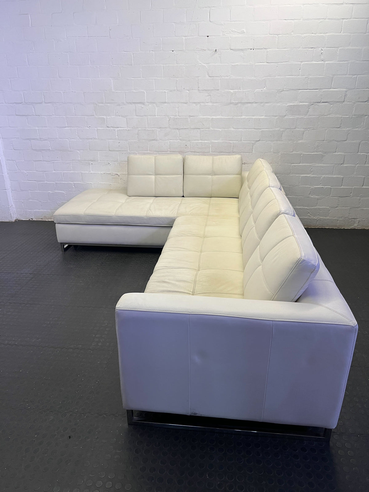 Luxury Modern Cream L-Shape Sectional Sofa full grain leather