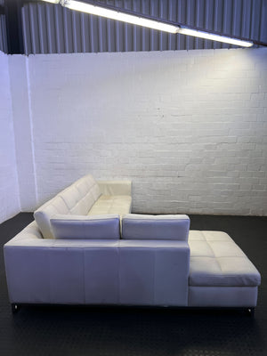 Luxury Modern Cream L-Shape Sectional Sofa full grain leather