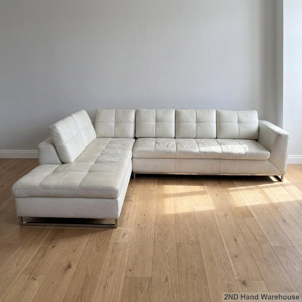 Luxury Modern Cream L-Shape Sectional Sofa full grain leather