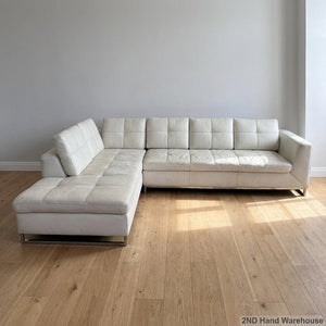Luxury Modern Cream L-Shape Sectional Sofa full grain leather