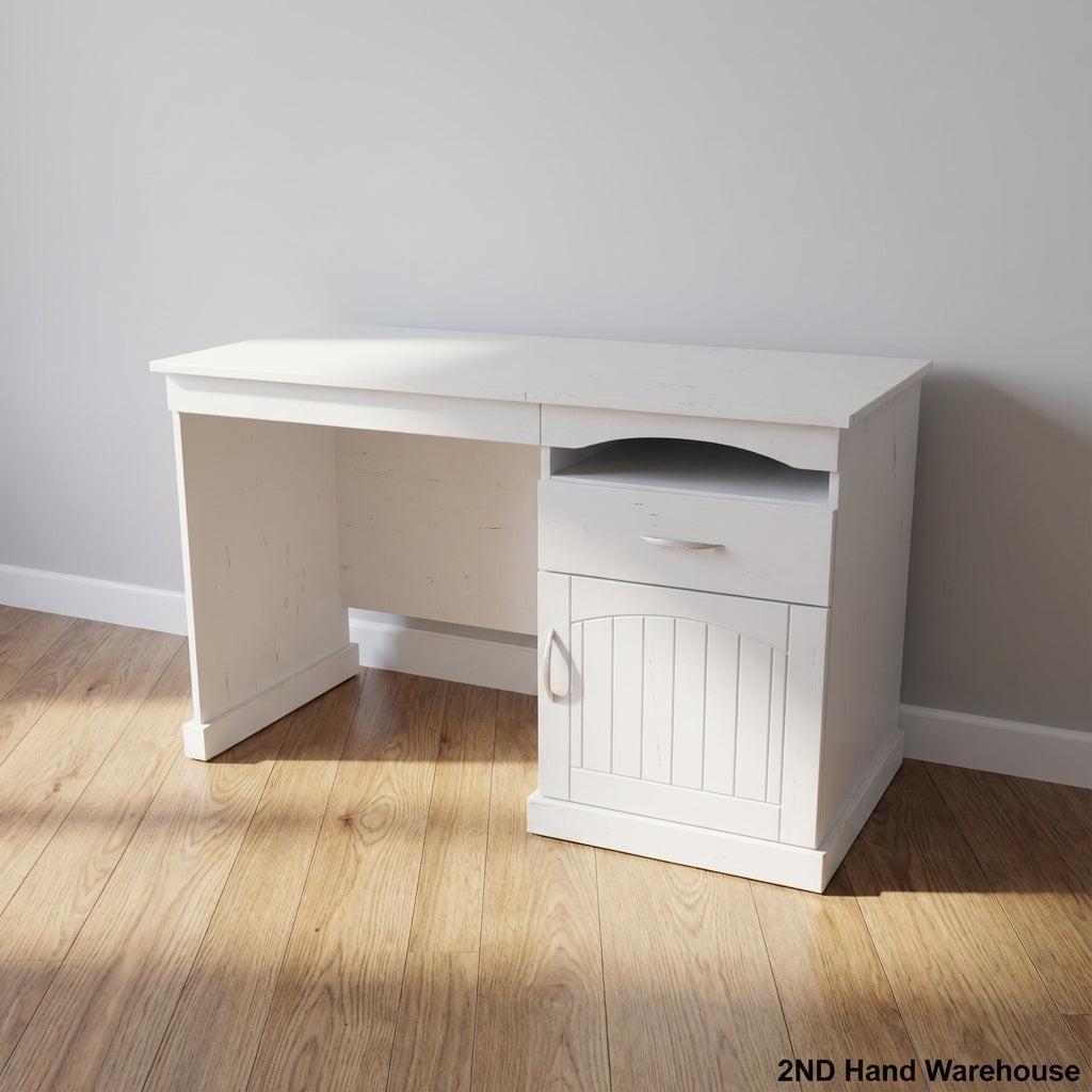 Chic White Study Desk with Drawer & Cabinet Storage