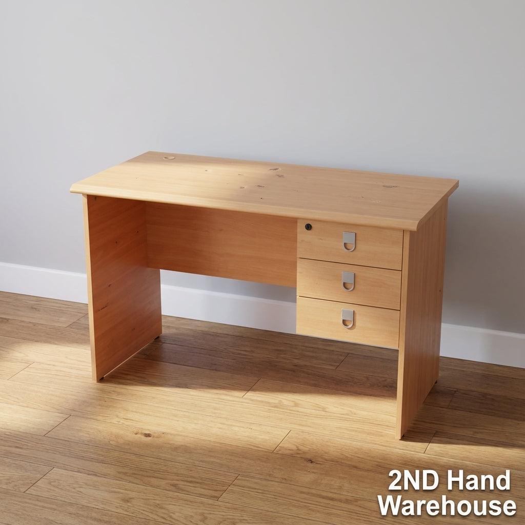 Compact Light Wood Office Desk with 3 Drawers