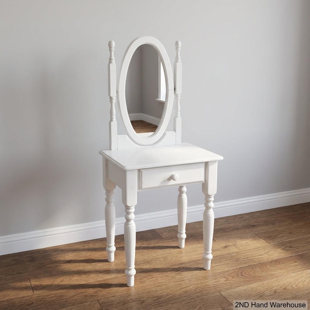 Charming White Dressing Table with Oval Tilting Mirror