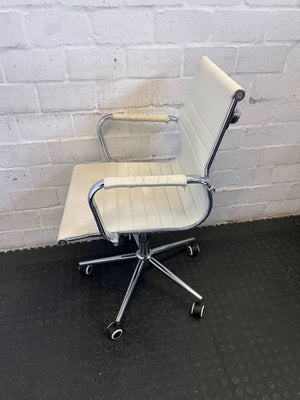 Sleek Cream Ribbed Swivel Office Chair