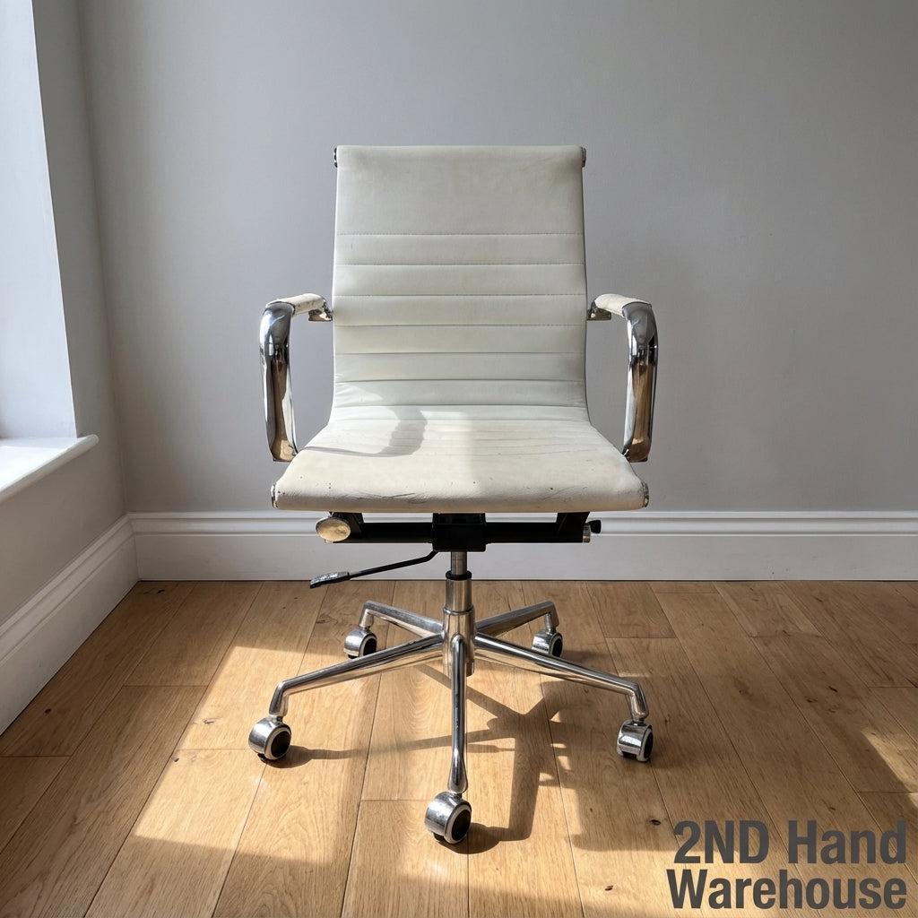 Sleek Cream Ribbed Swivel Office Chair