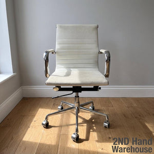 Sleek Cream Ribbed Swivel Office Chair