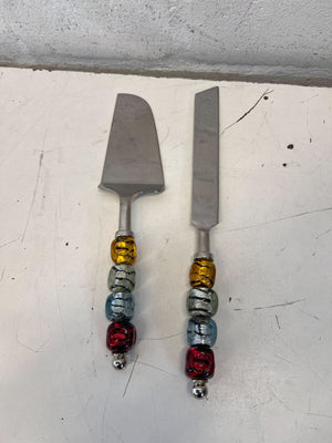 Colorful Beaded Handle Cake Server & Pie Knife Set - 2ndhandwarehouse.com