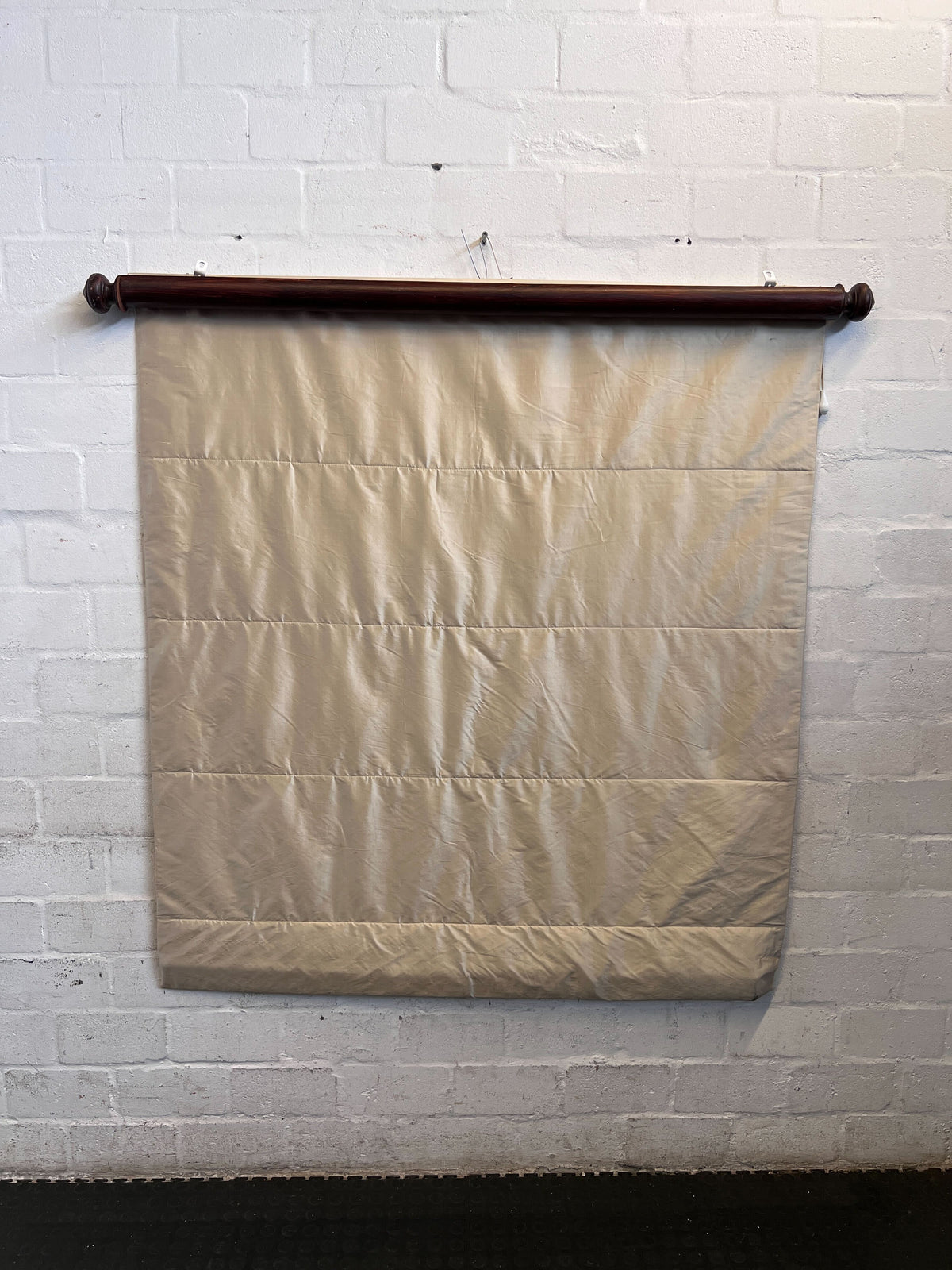 Elegant Beige Roman Blind with Classic Wooden Rod
