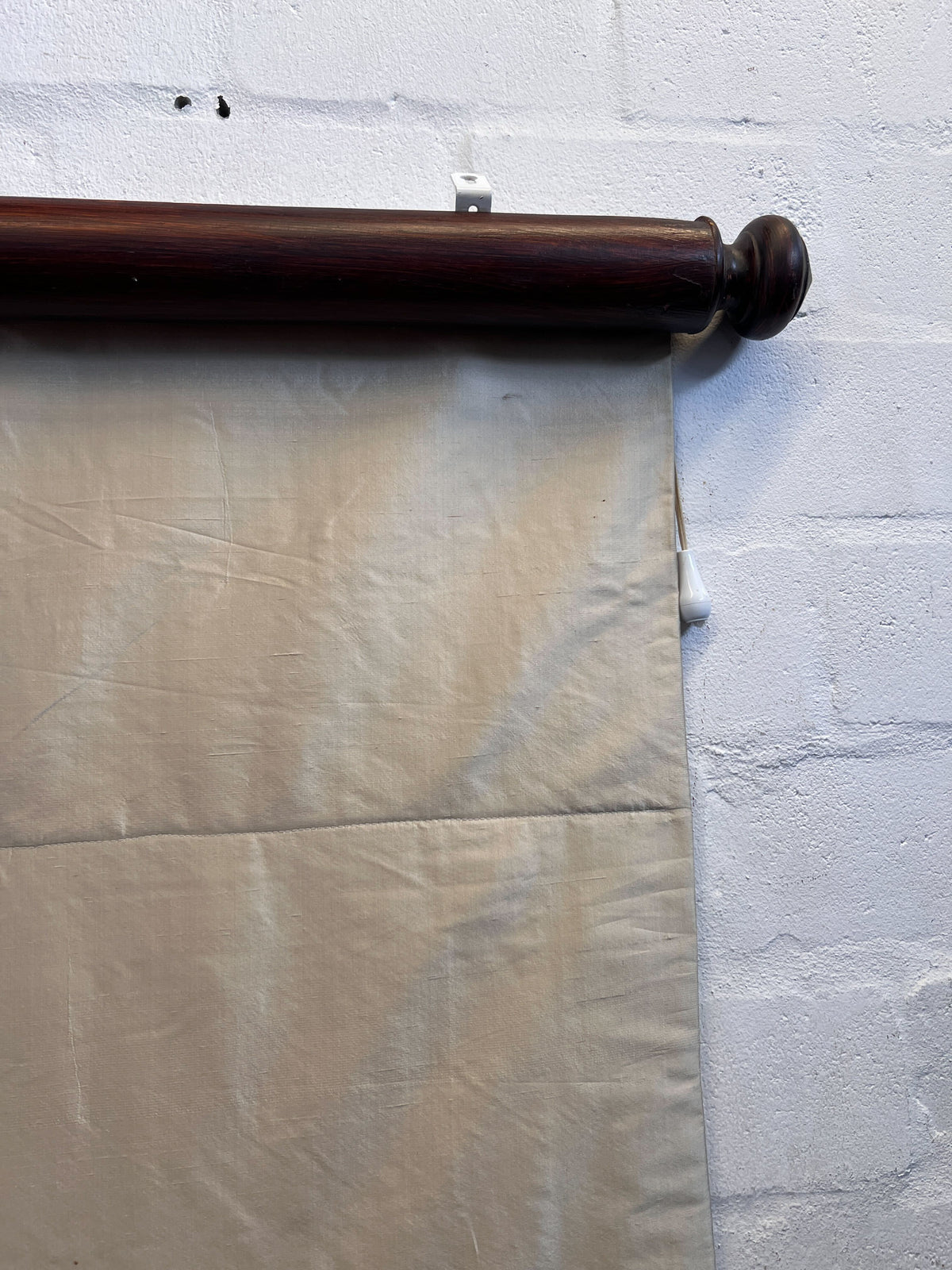 Elegant Beige Roman Blind with Classic Wooden Rod