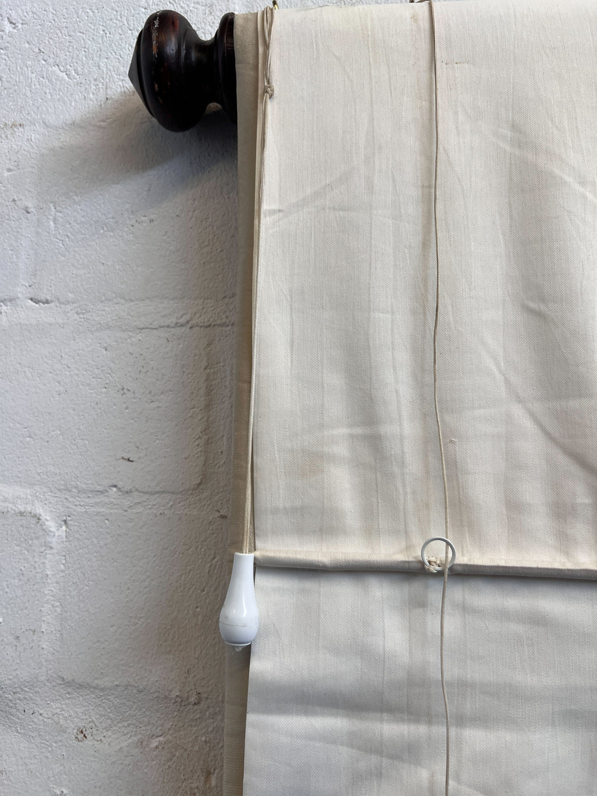 Elegant Beige Roman Blind with Classic Wooden Rod