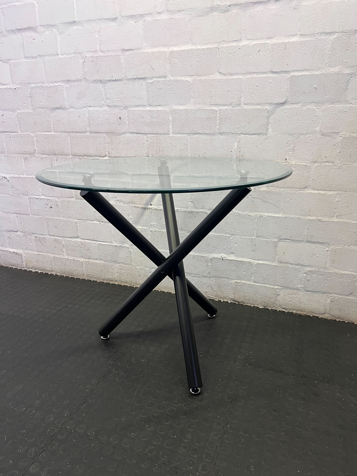 Modern Round Glass Top Coffee / Side Table with Black Metal Base