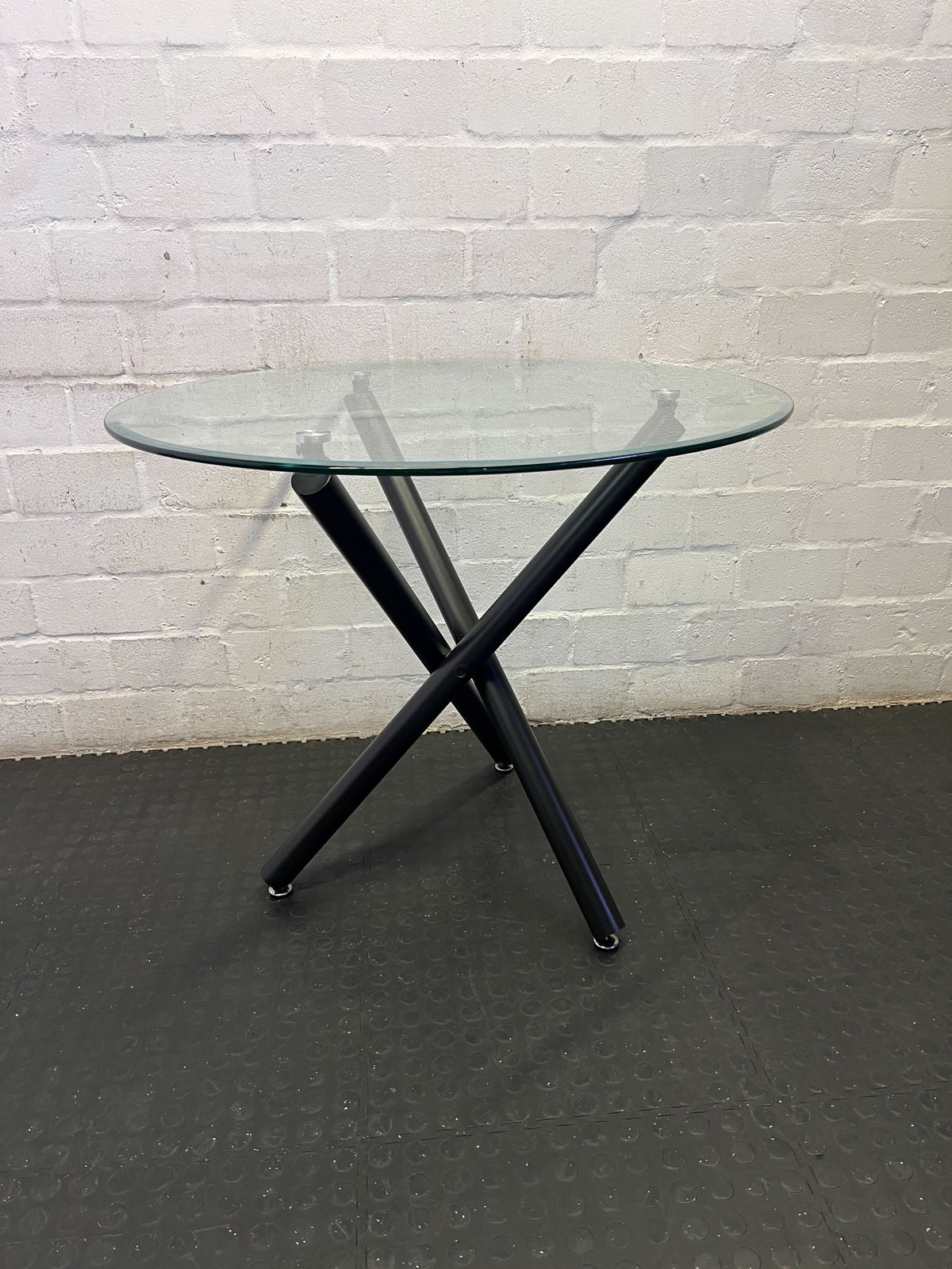 Modern Round Glass Top Coffee / Side Table with Black Metal Base
