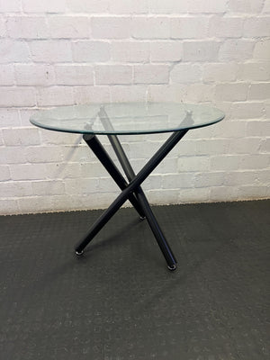 Modern Round Glass Top Coffee / Side Table with Black Metal Base