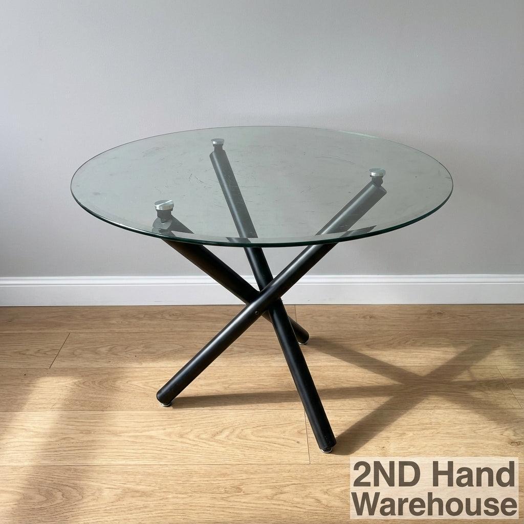 Modern Round Glass Top Coffee / Side Table with Black Metal Base