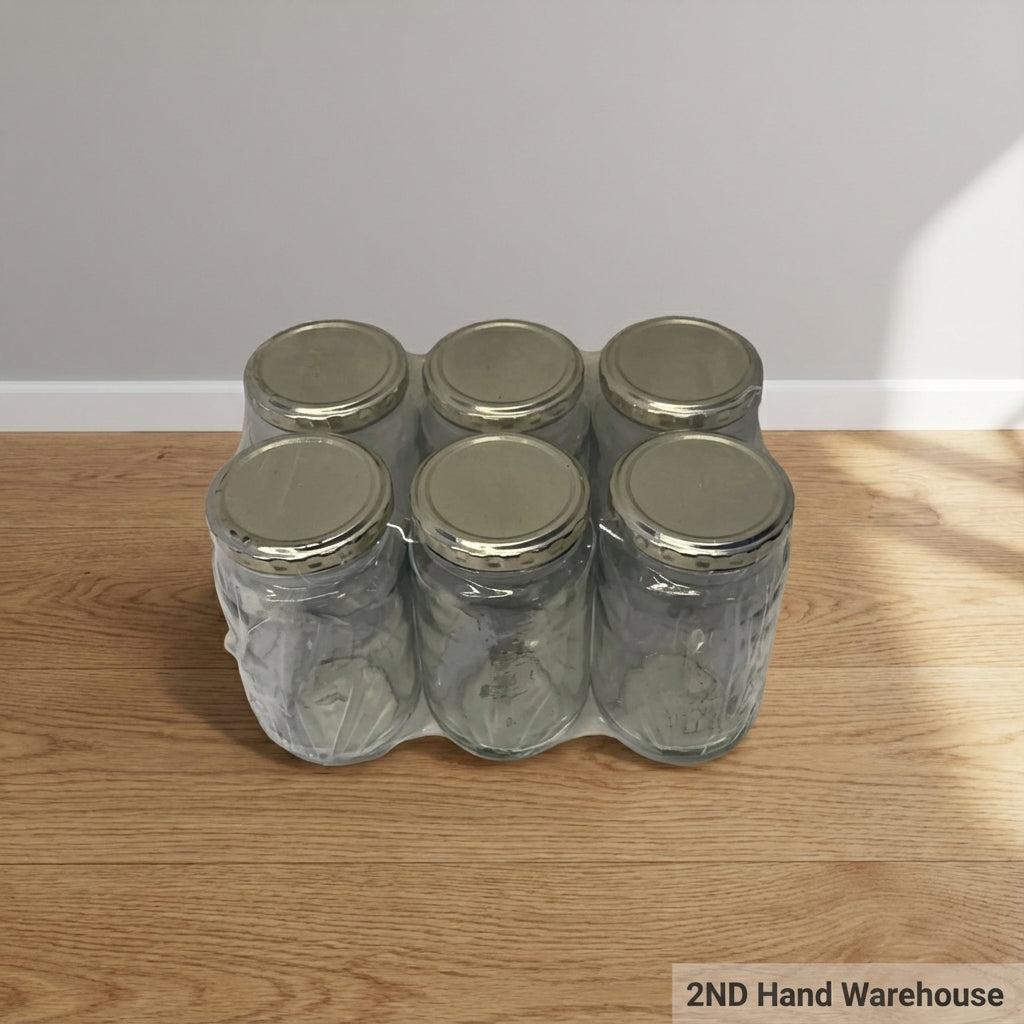 Set of 6 Clear Glass Jars with Silver Lids - 2ndhandwarehouse.com