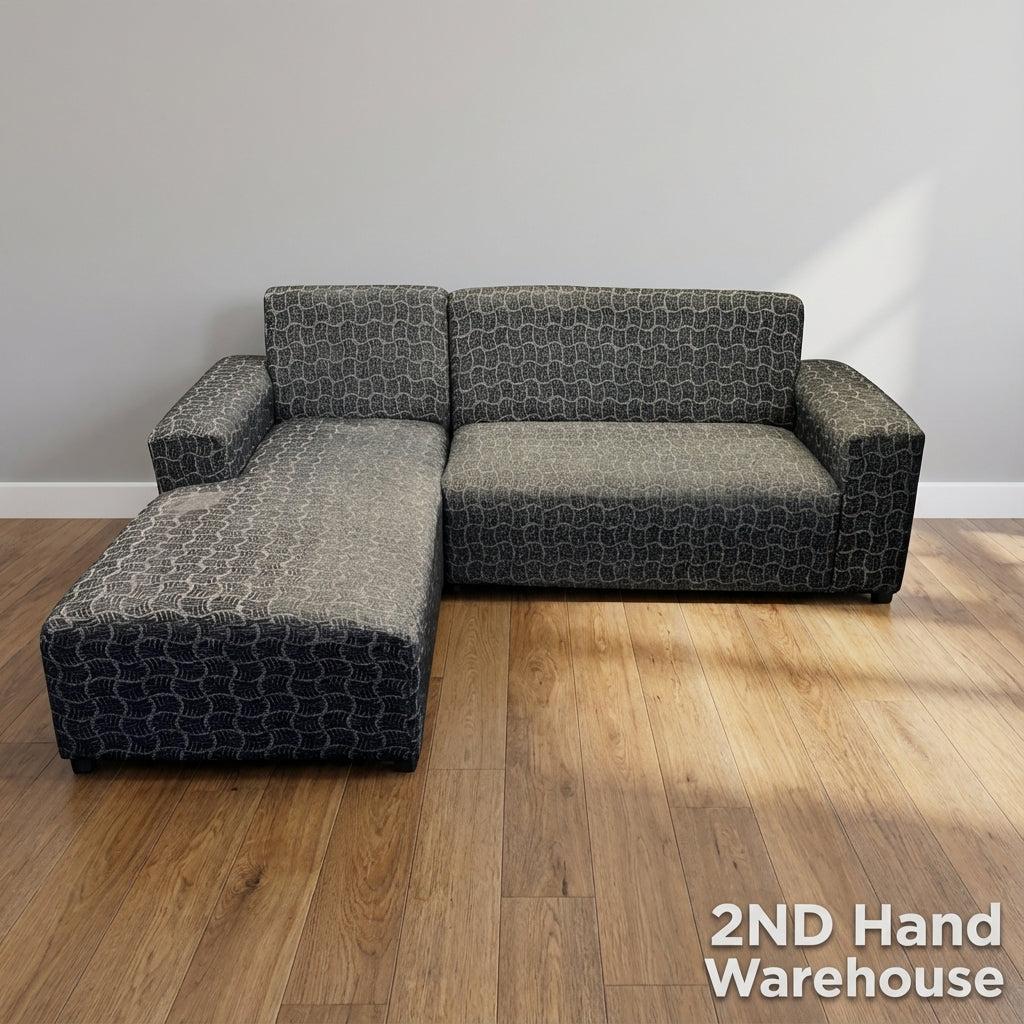 Modern Grey Patterned Chaise Sofa - Sectional Comfort