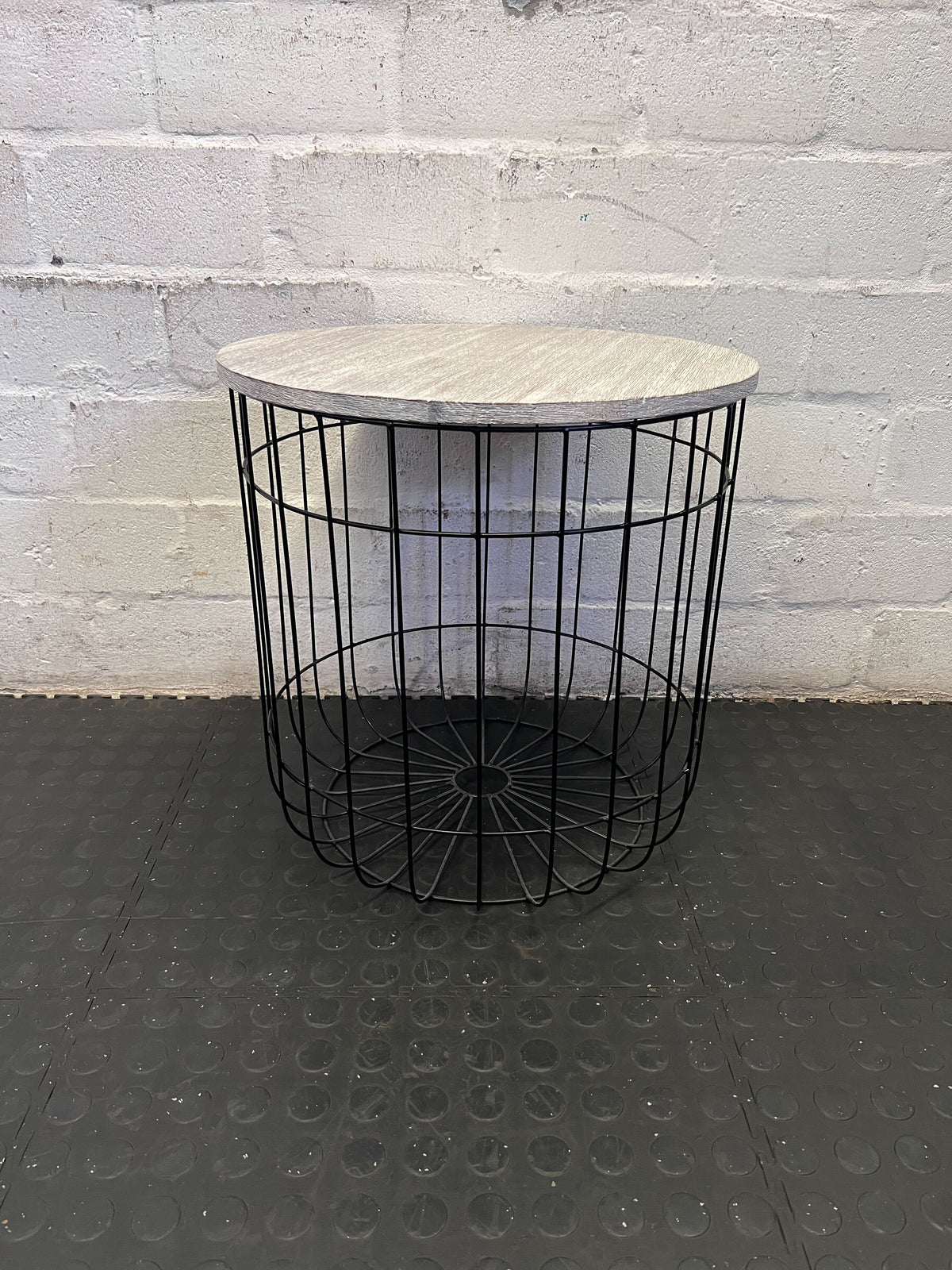 Industrial Chic Wire Basket Side Table with Stone Top