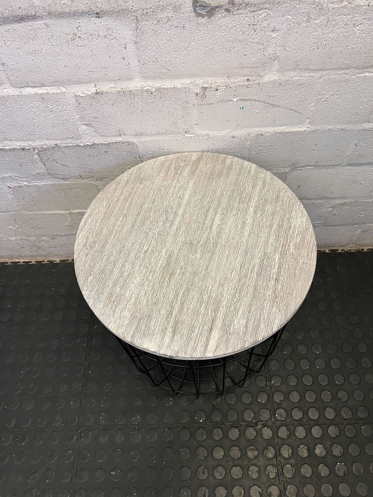 Industrial Chic Wire Basket Side Table with Stone Top