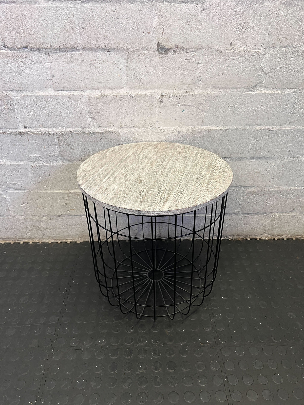 Industrial Chic Wire Basket Side Table with Stone Top