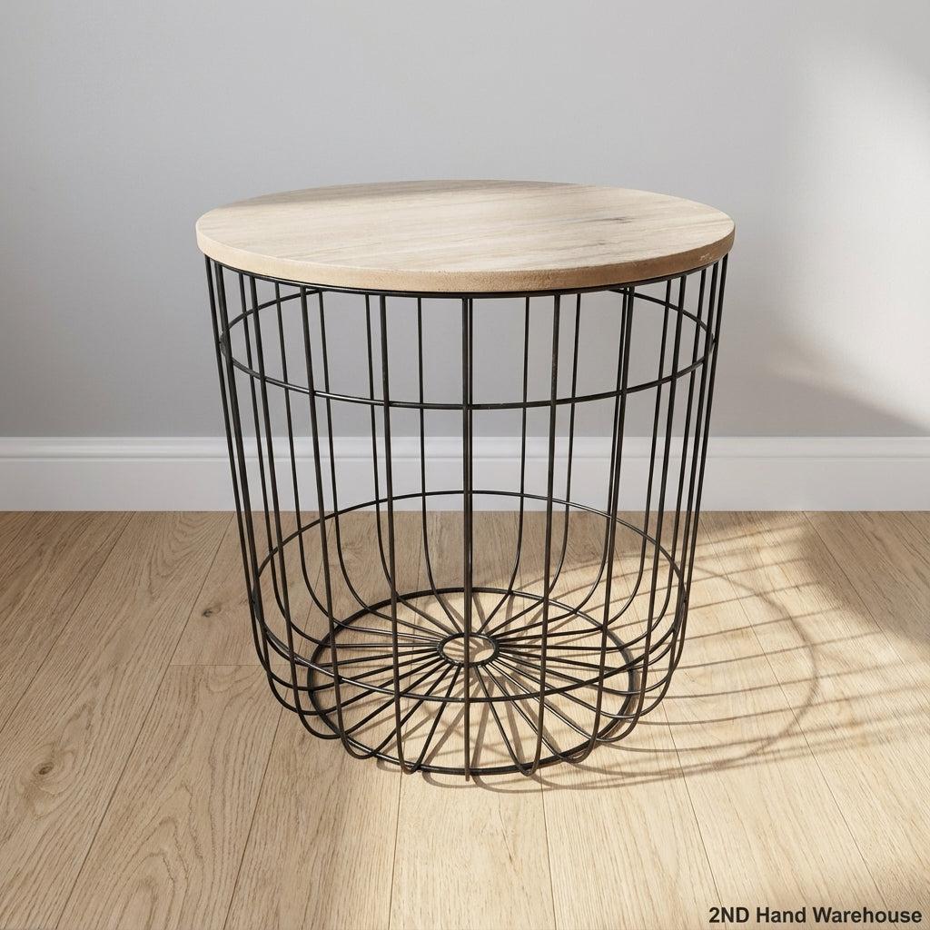 Industrial Chic Wire Basket Side Table with Stone Top