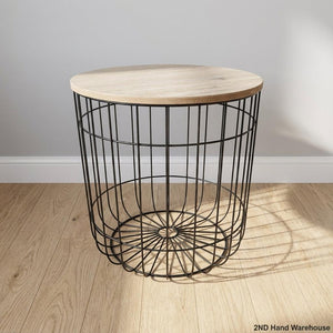 Industrial Chic Wire Basket Side Table with Stone Top