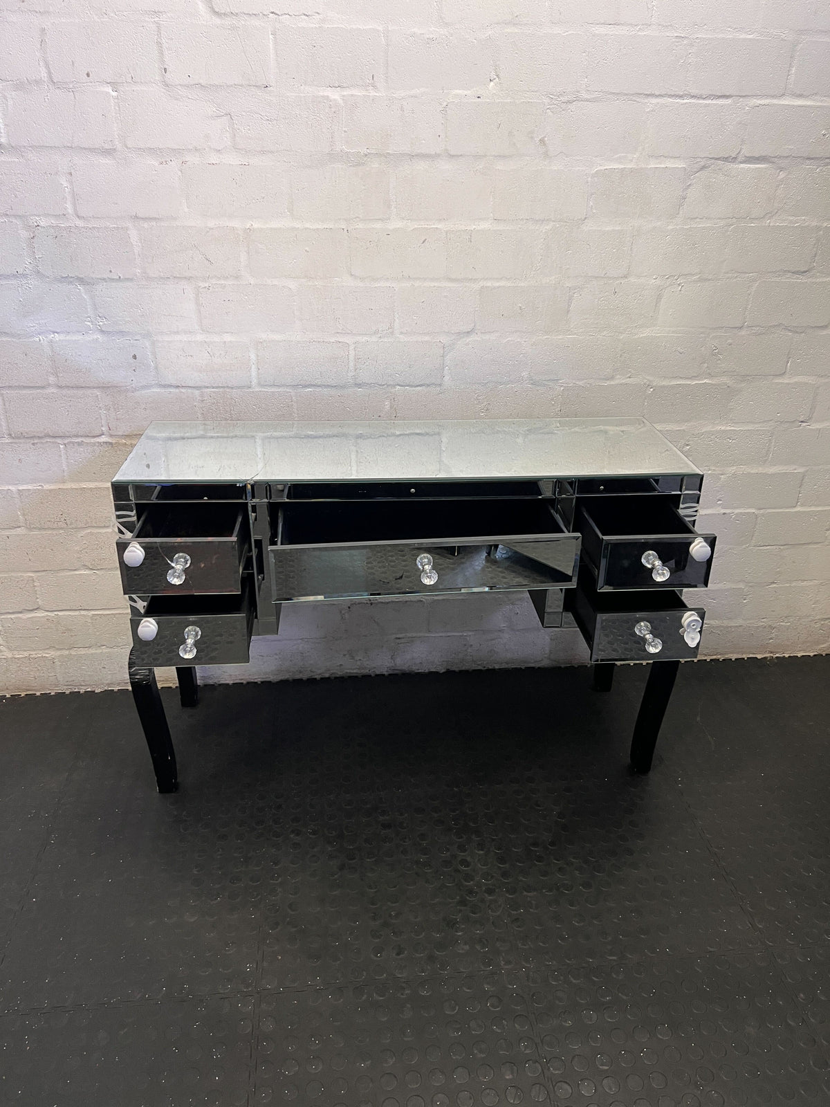 Damaged the mirror and two legs-Glamorous Mirrored Dressing Table / Small Desk with Crystal Knobs with damage