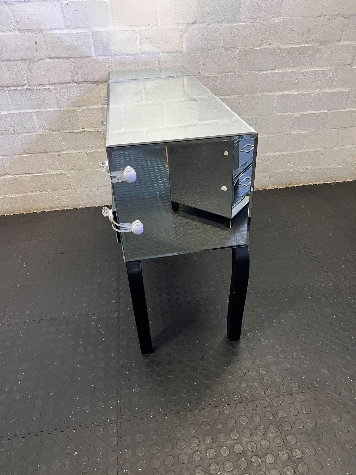 Damaged the mirror and two legs-Glamorous Mirrored Dressing Table / Small Desk with Crystal Knobs with damage