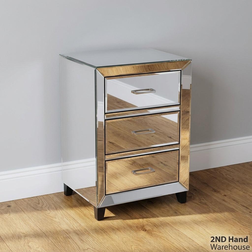 Glamorous Mirrored 3-Drawer Bedside Table with damage